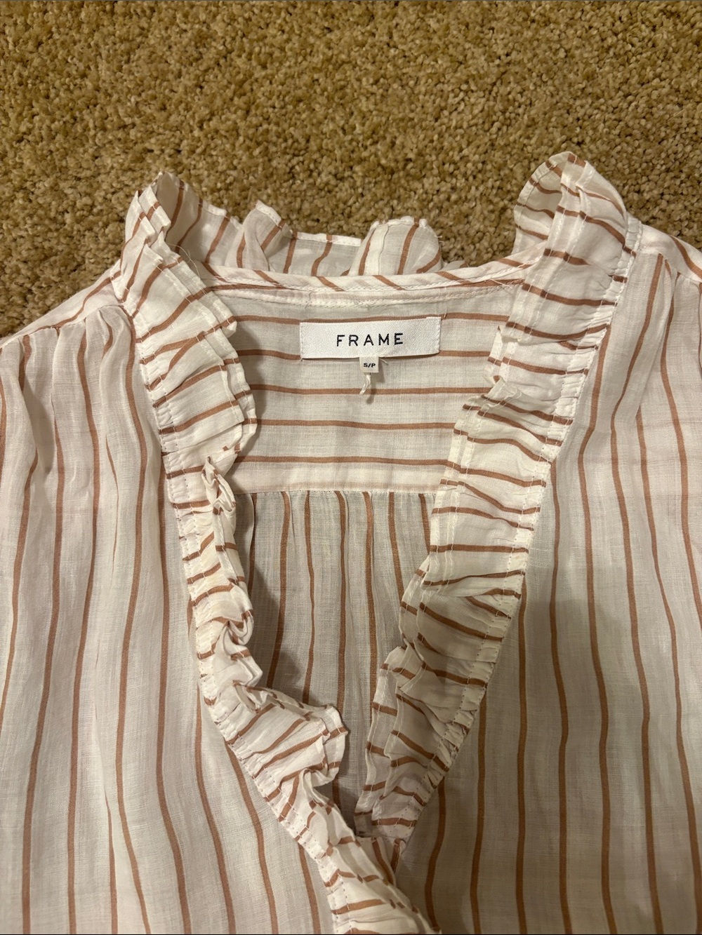 Frame Cream Striped Ruffle Blouse, size small - Picture 3 of 4